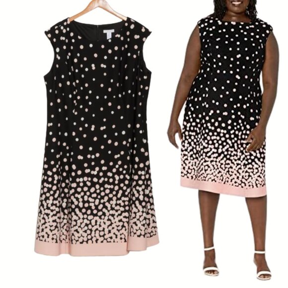 LONDON TIME Black/Blush Pink 22W Ombre Dots Cap Sleeve Crepe Dress - Picture 1 of 8